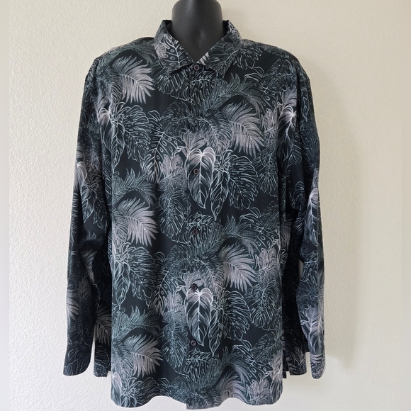 TOMMY BAHAMA Big And Tall Silk Luminescent Fronds Long Sleeve Shirt  size XXL - Picture 3 of 16